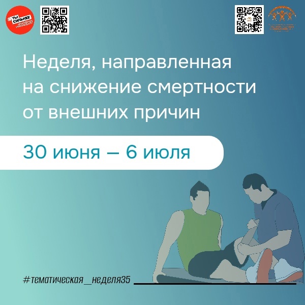 С 30 июня в России стартует неделя, направленная на снижение смертности от внешних причин. Она объявлена Министерством здравоохранения Российской Федерации и продлится до 6 июля.